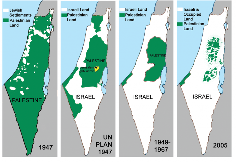 famous four maps of arab land being eaten from 1947 till present